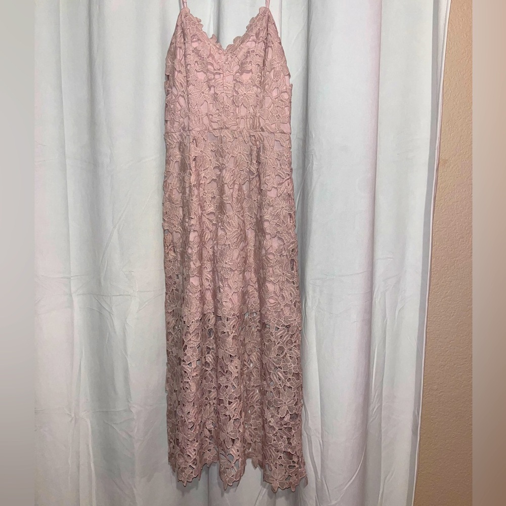 Pink Flower Lace Maxi Dress